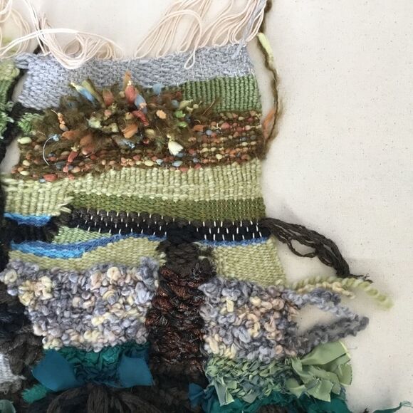 OOAK handmade woven wall hanging blue green. A0002 - Picture 6 of 7